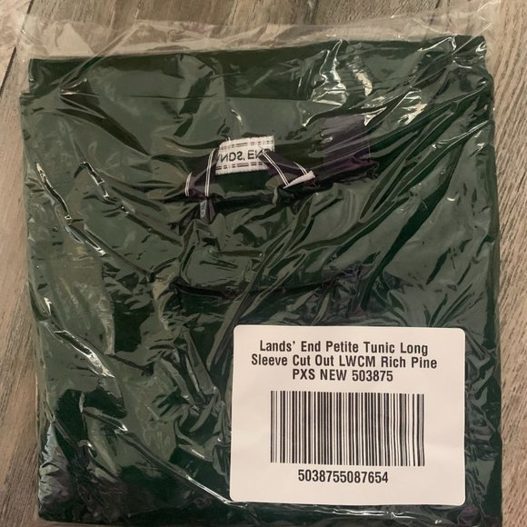 NWT LANDS' END PETITE TUNIC LONG SLEEVE CUT OUT LWCM COLOR RICH PINE (GREEN) PXS - Picture 5 of 7